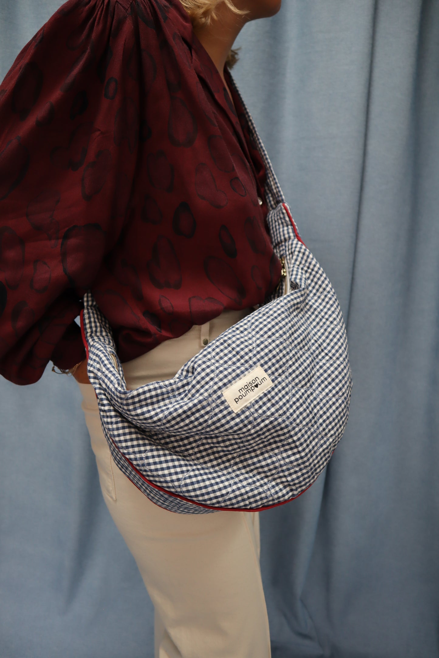 sac demi lune vichy marine Maison PoumPoum crossbody