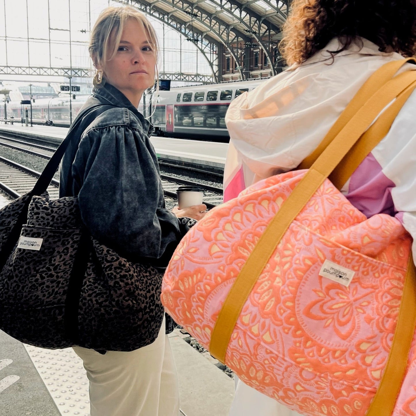 sac weekend jacquard orange port épaule