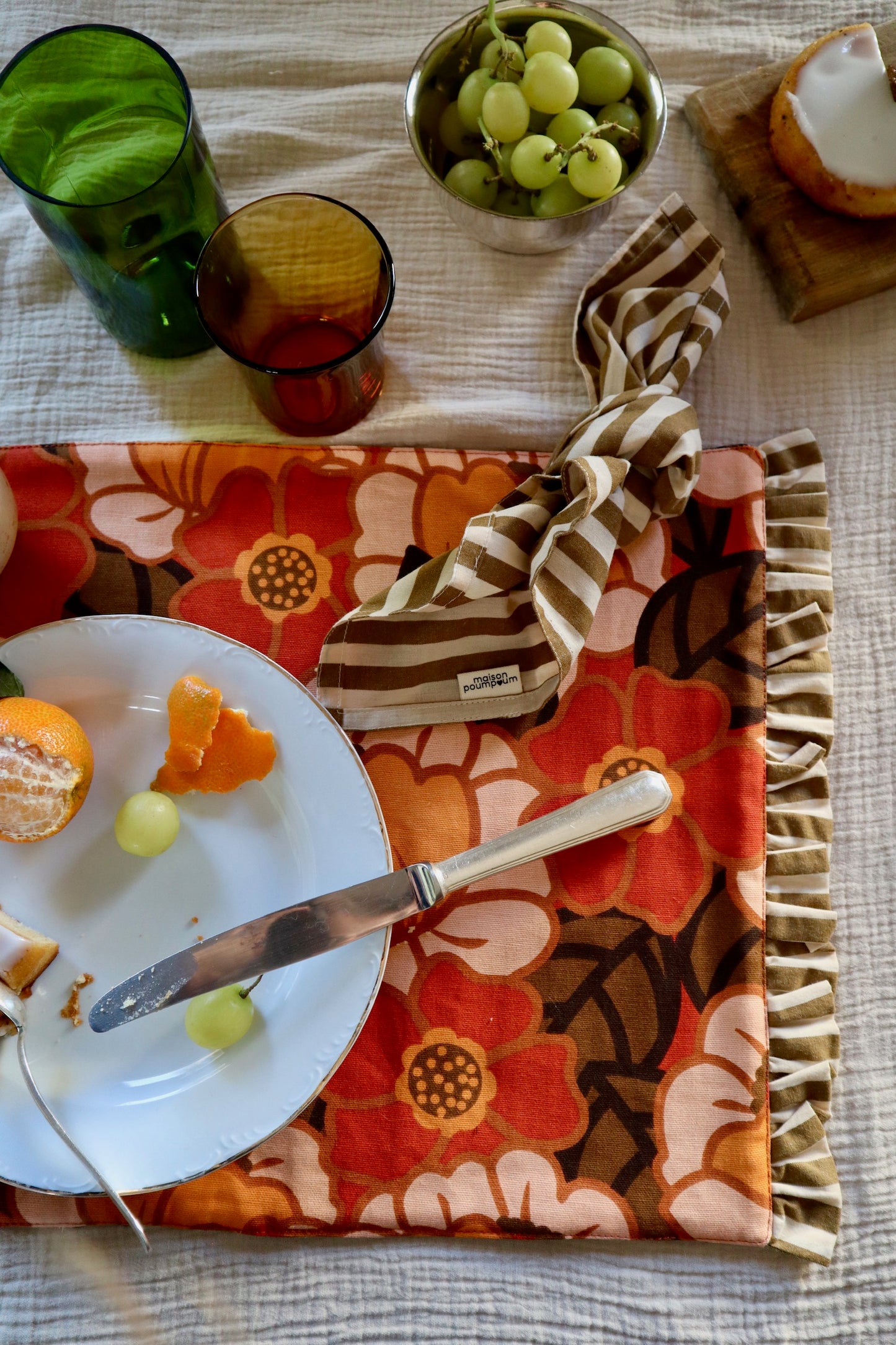 Set de table réversible - Léopard jacquard & fleurs 70’s