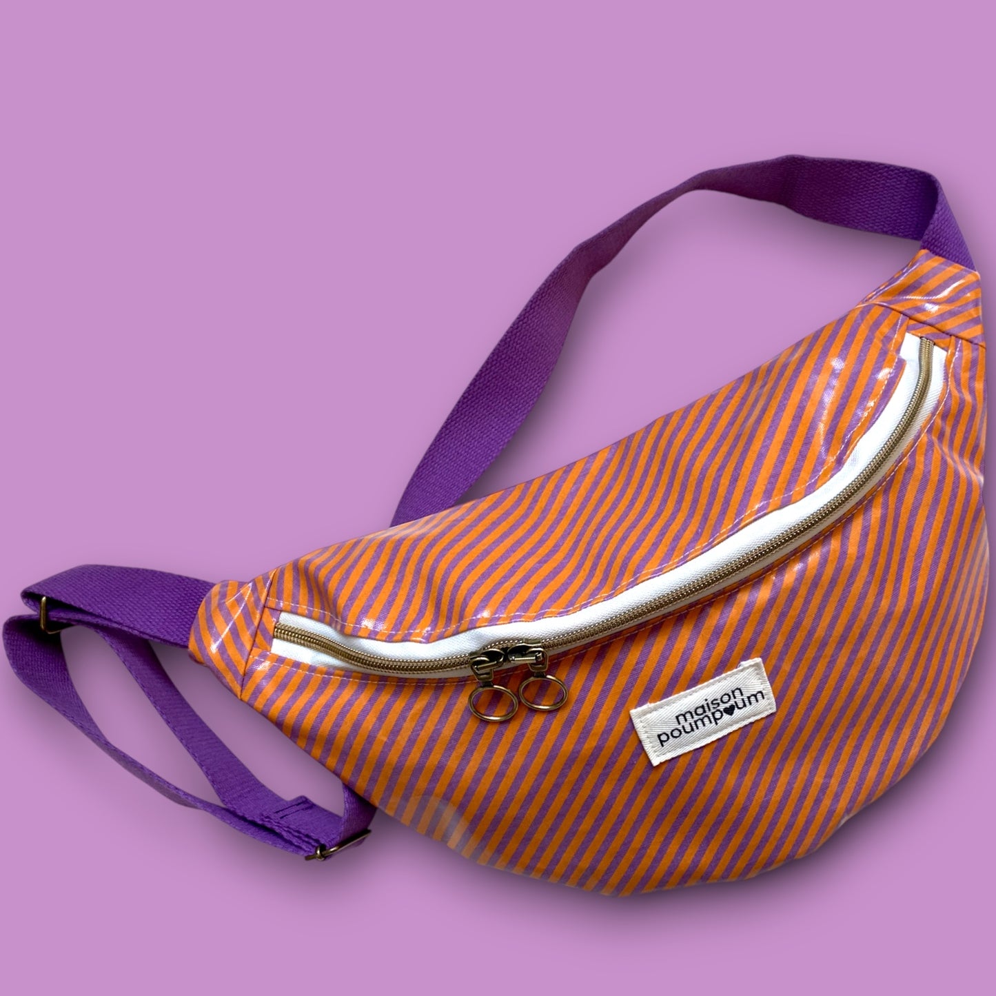 Sac banane - Coton enduit - Rayure violets & orange