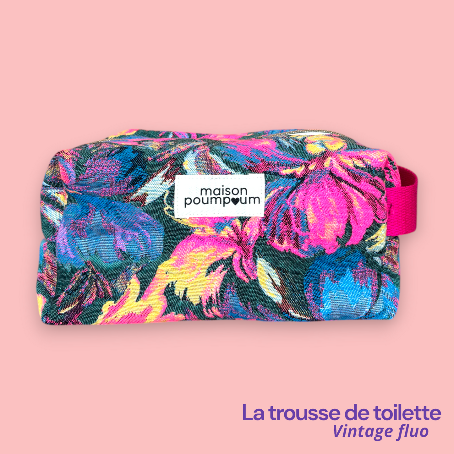 trousse de toilette fleuri fluo