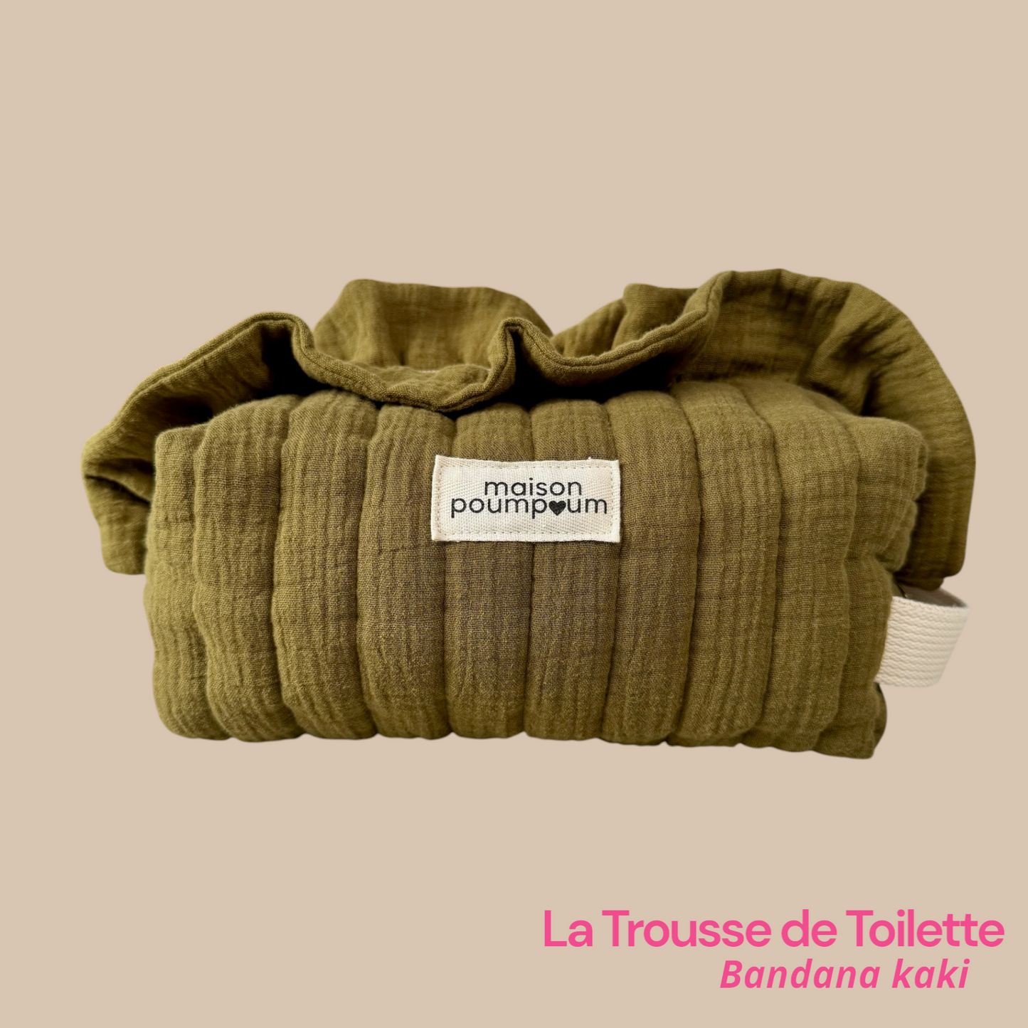 trousse de toilette gaze de coton kaki