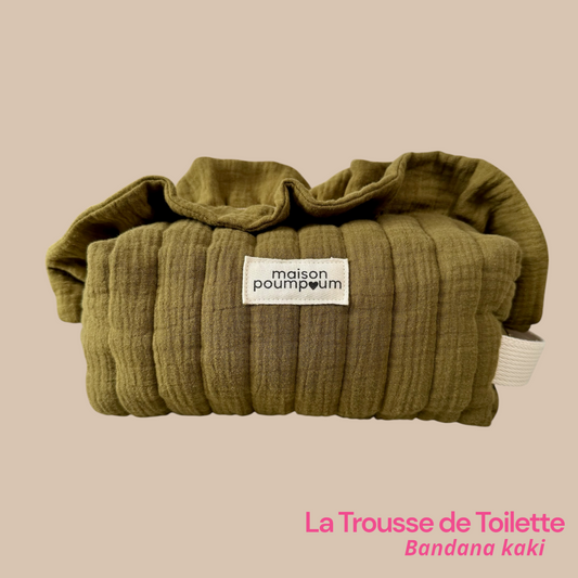 trousse de toilette gaze de coton kaki