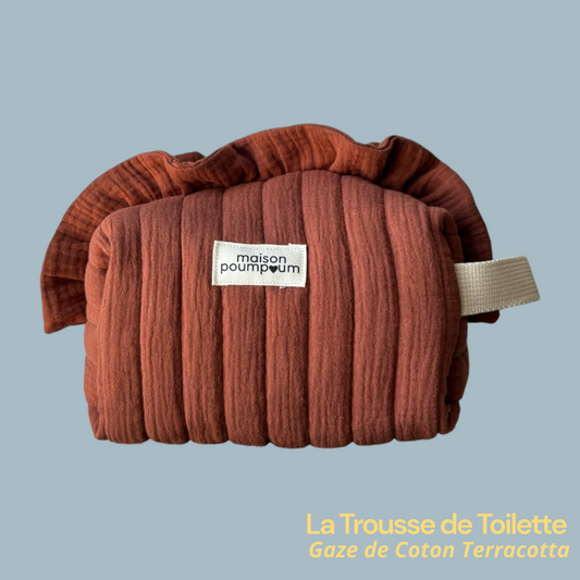 trousse de toilette gaze de coton terracotta