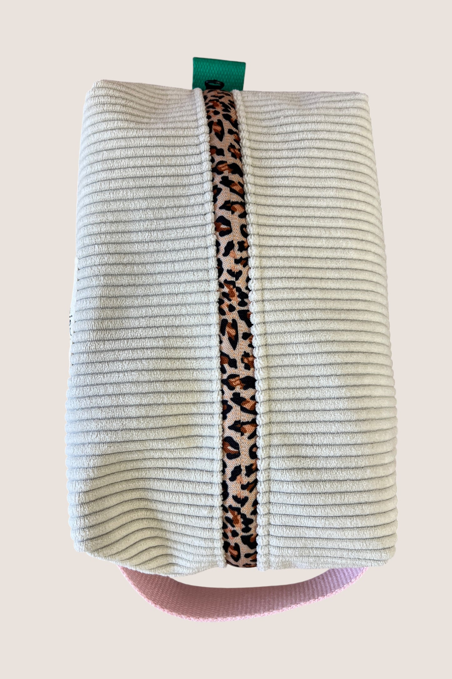 Trousse de Toilette - Velours crème et zip léopard