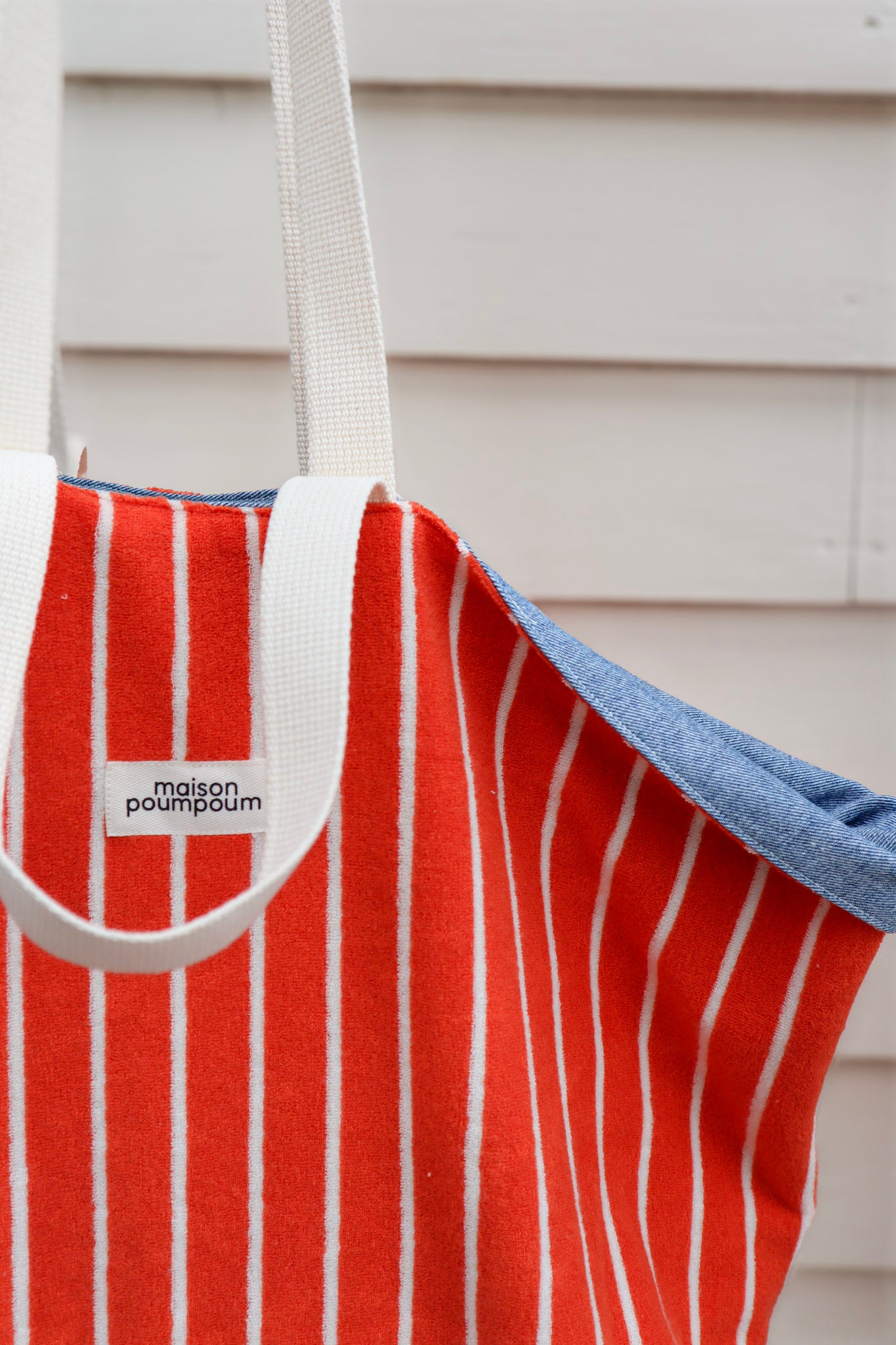 cabas reversible eponge rayure orange maison poumpoum