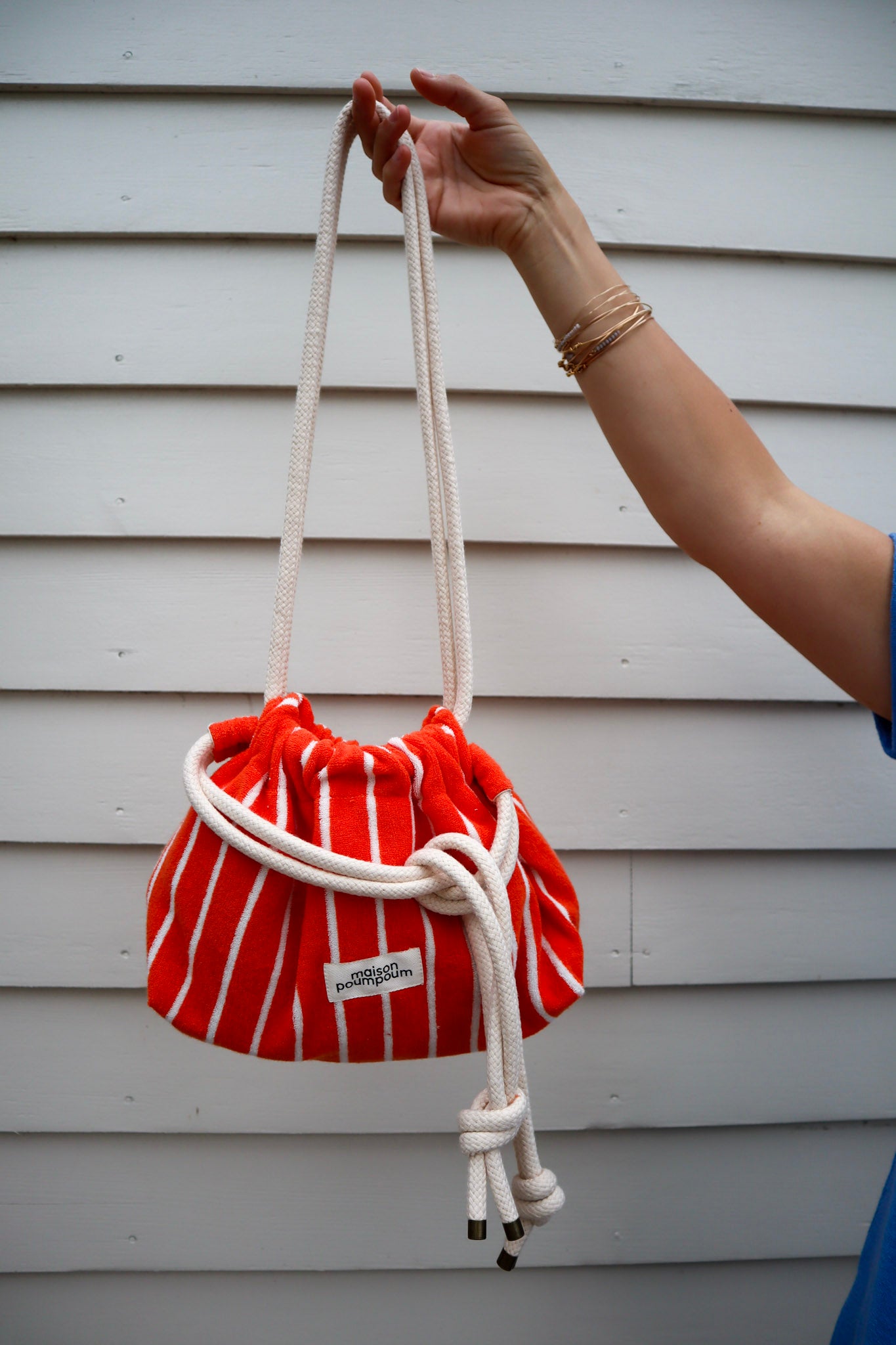 Mini sac bourse éponge rayure orange maison poumpoum détails
