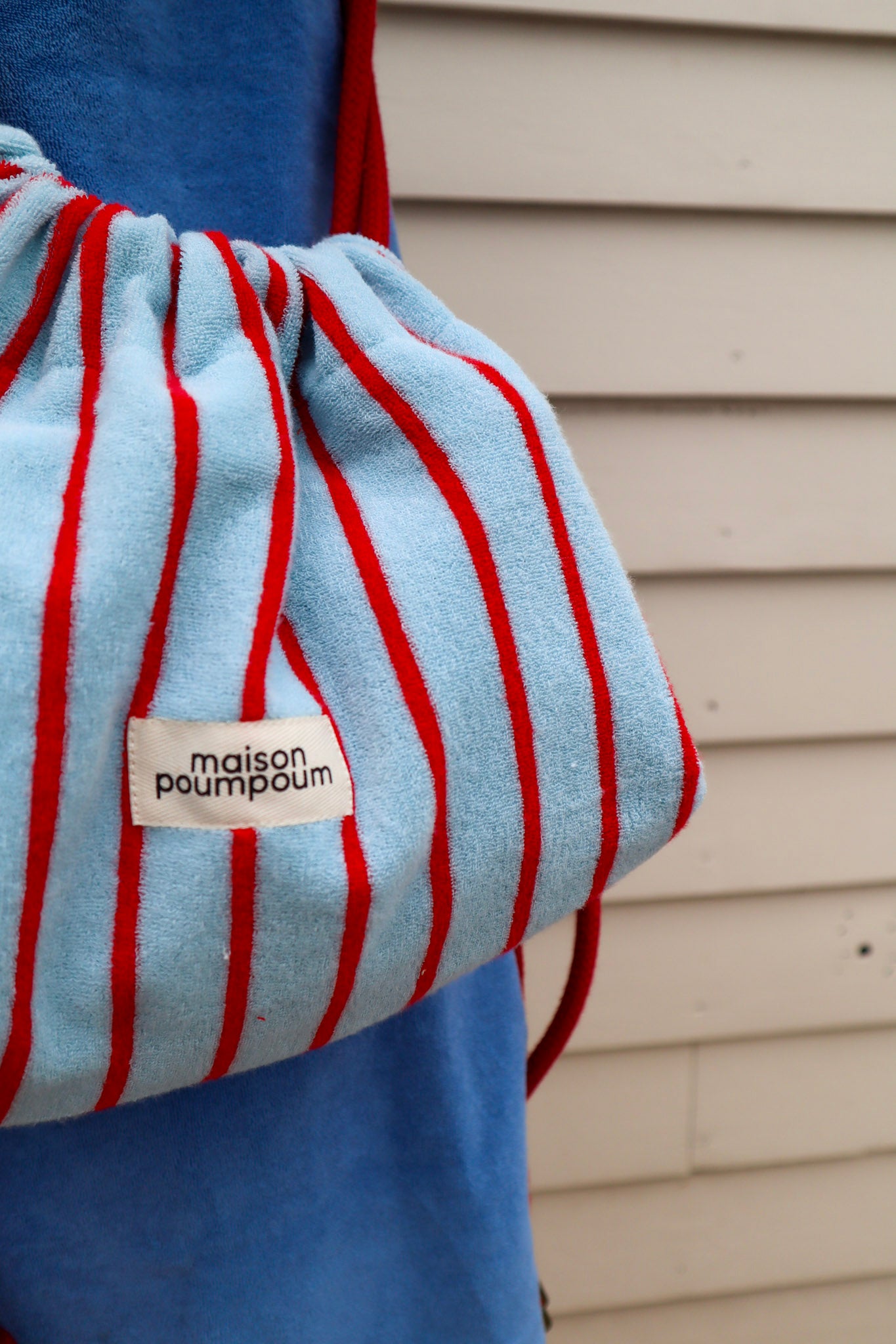 Mini sac bourse à cordon - Eponge rayure bleu et rouge – Maison Poumpoum