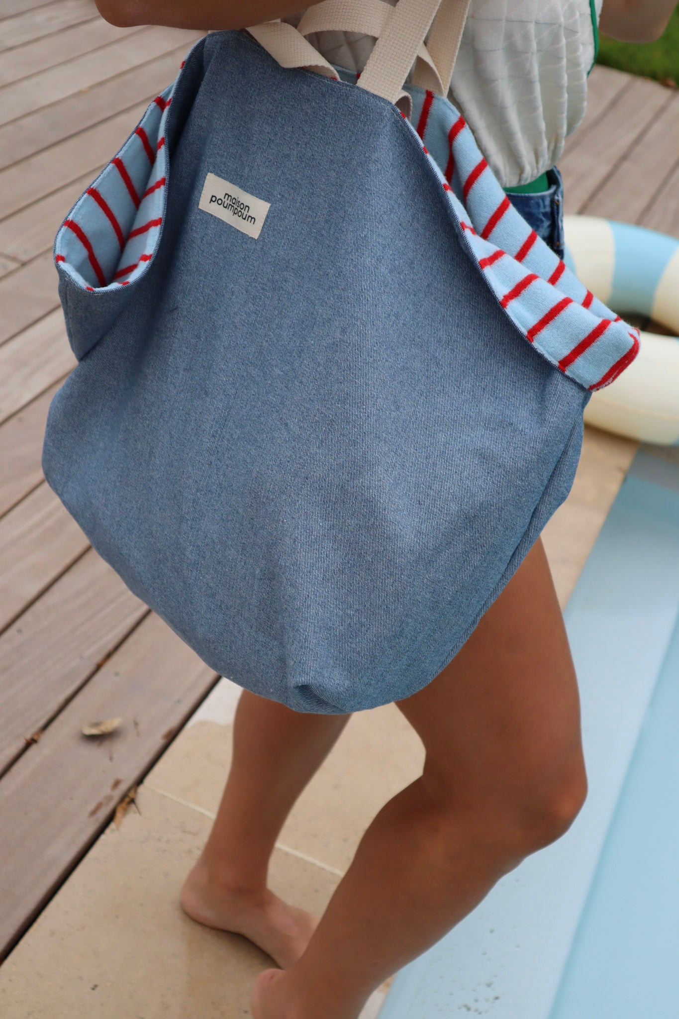cabas reversible eponge rayure bleu maison poumpoum cote jean