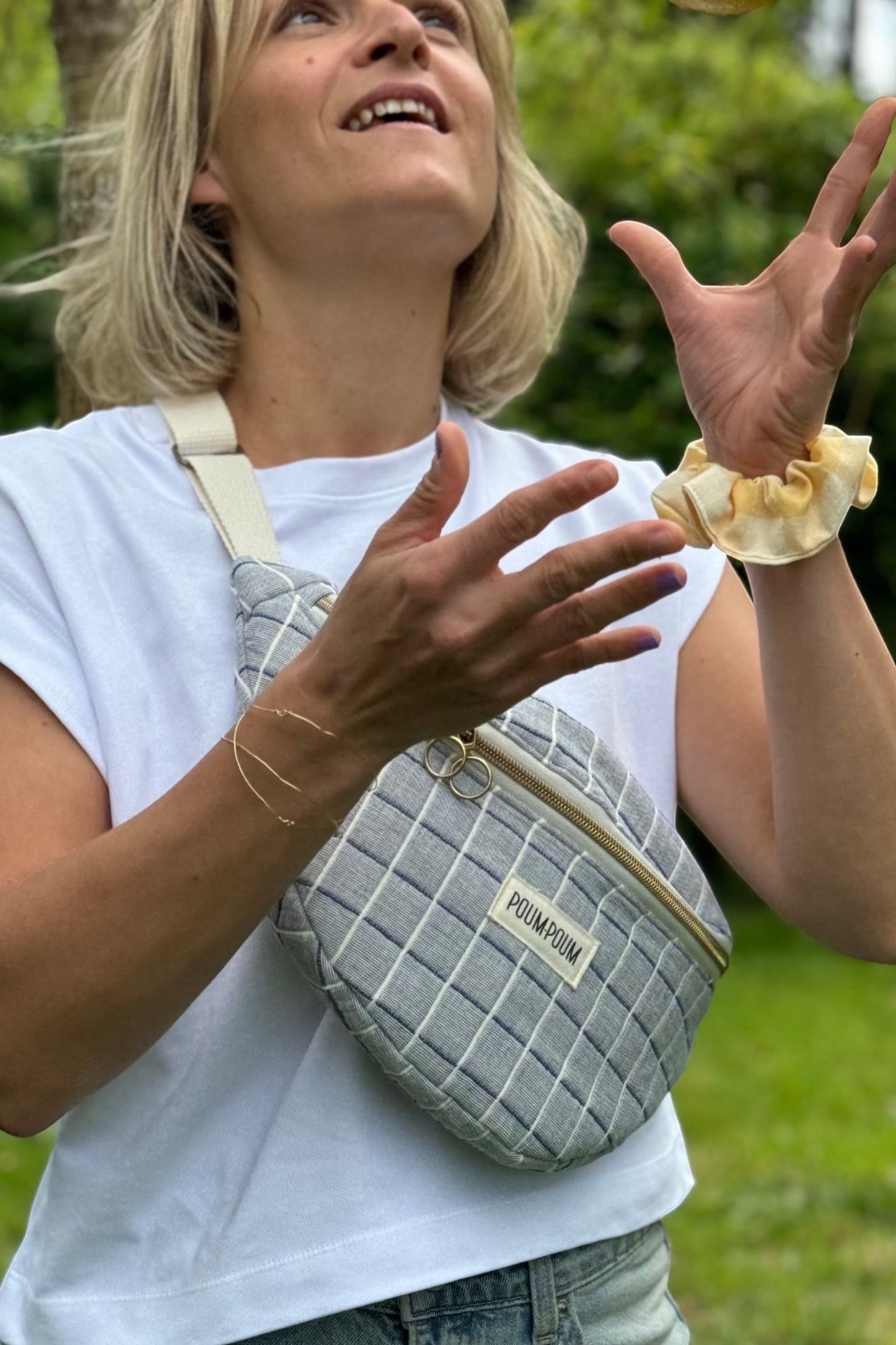 Sac banane - Coton matelassé carreaux bleu