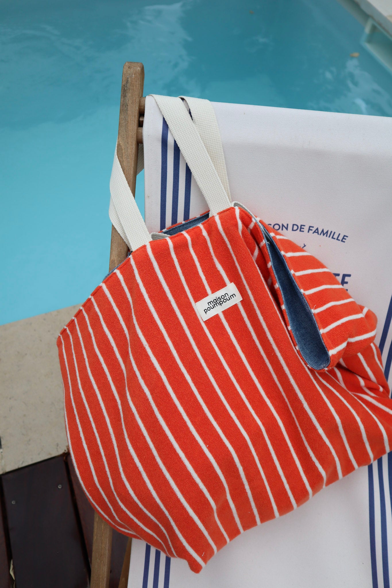 cabas reversible eponge rayure orange maison poumpoum piscine plage