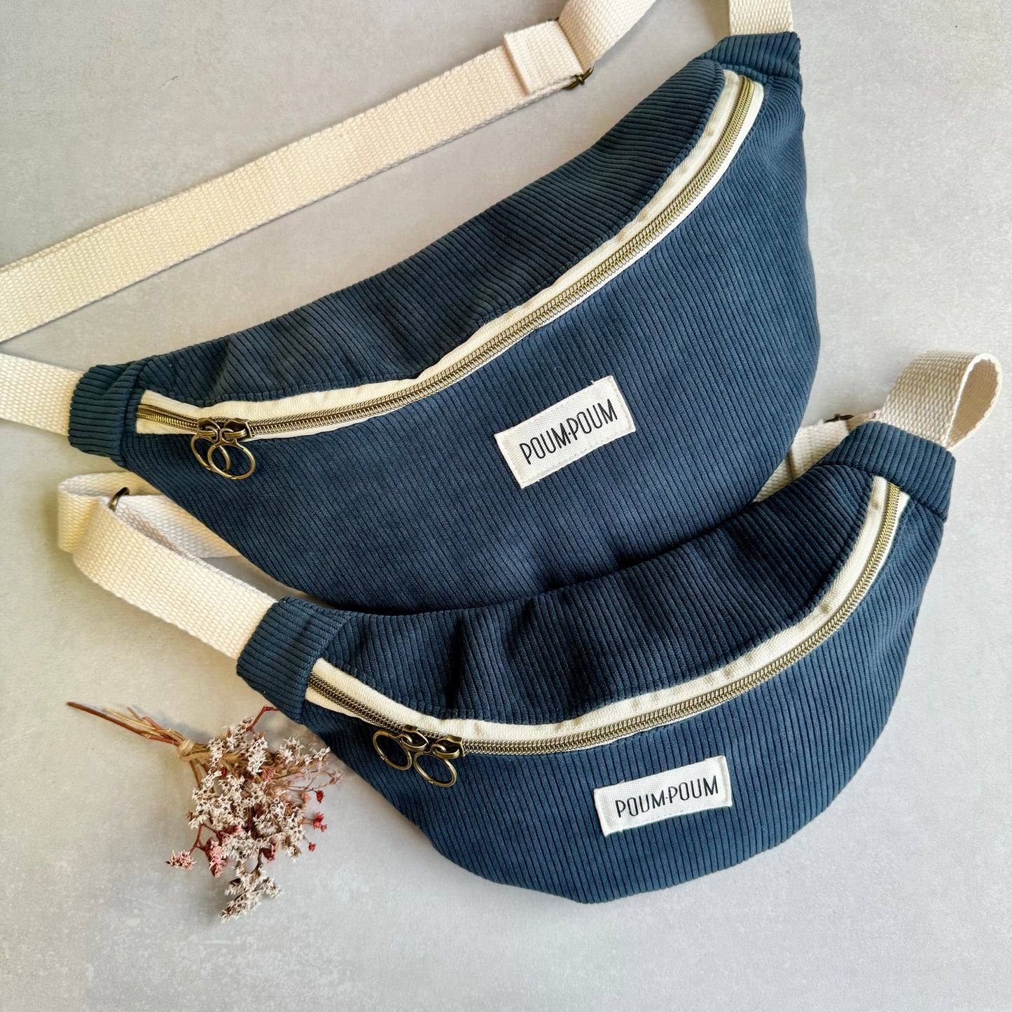 Sac banane - Velours bleu orage