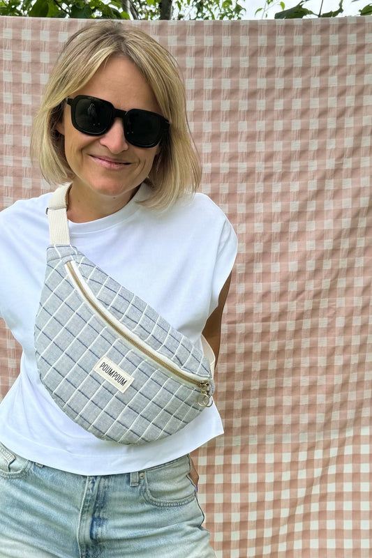 Sac banane - Coton matelassé carreaux bleu