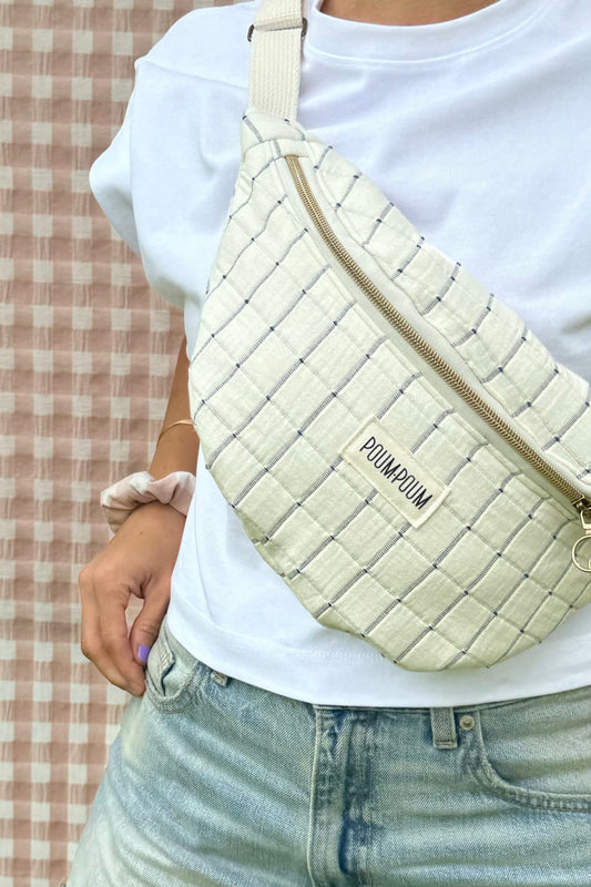 Sac banane - Coton matelassé carreaux crème