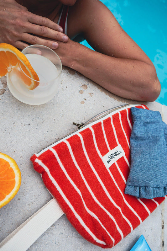 pochette plage éponge rayure orange - maison poumpoum