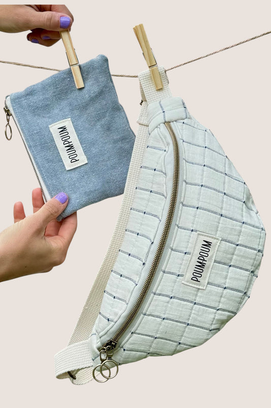 Sac banane - Coton matelassé carreaux crème