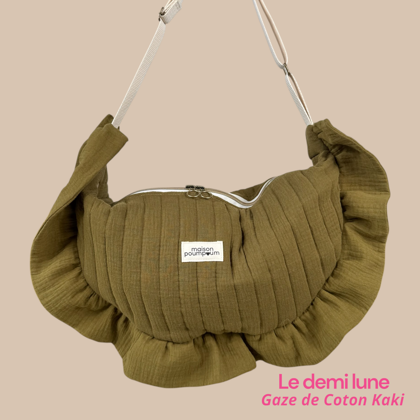 Sac Demi Lune - Gaze de Coton Kaki
