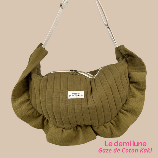 Sac Demi Lune - Gaze de Coton Kaki