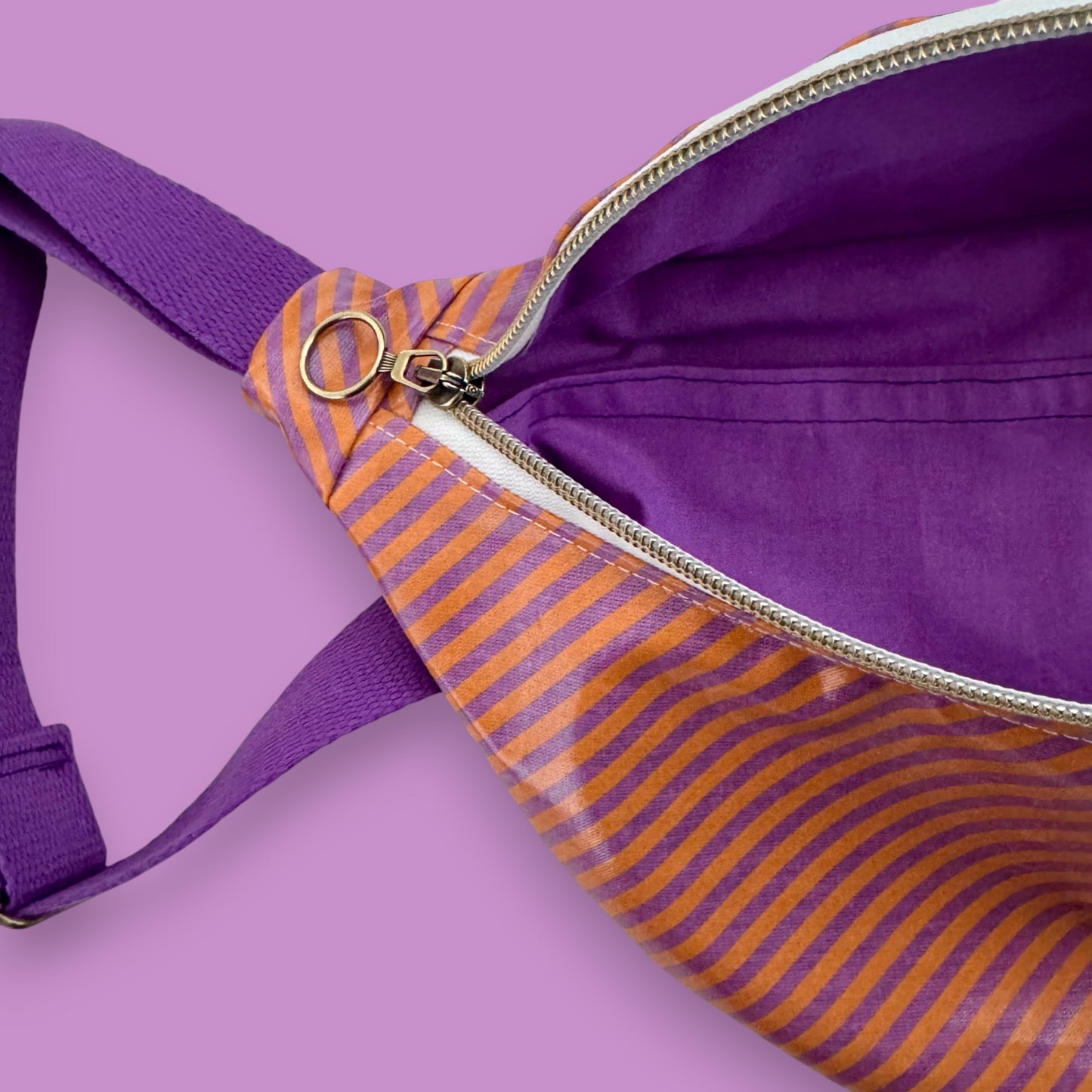 Sac banane - Coton enduit - Rayure violets & orange