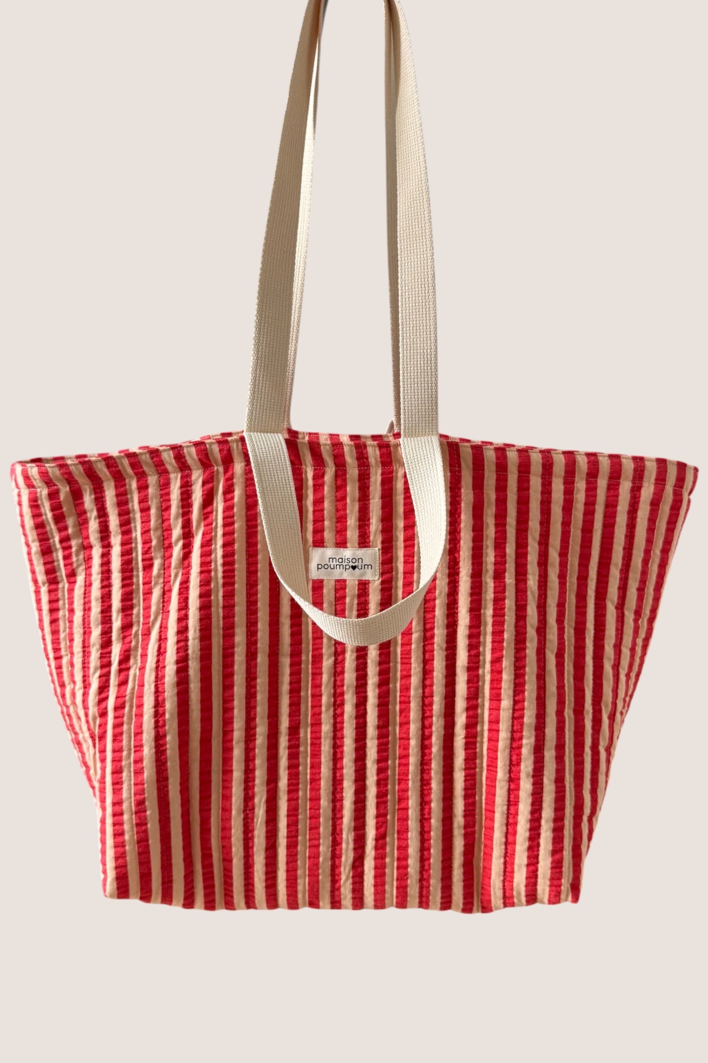 CABAS seersucker rayure rouge Maison PoumPoum tissu