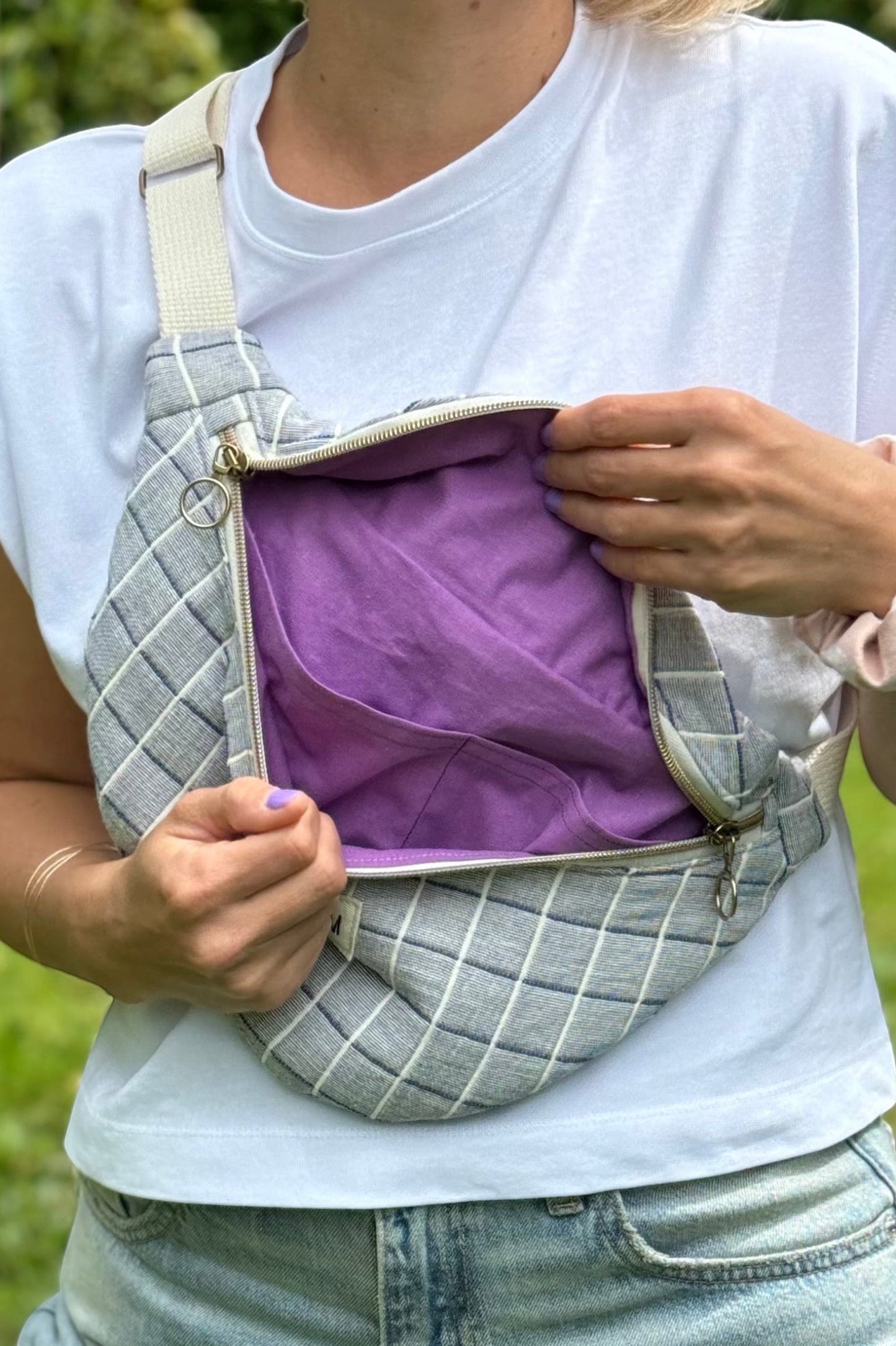 Sac banane - Coton matelassé carreaux bleu