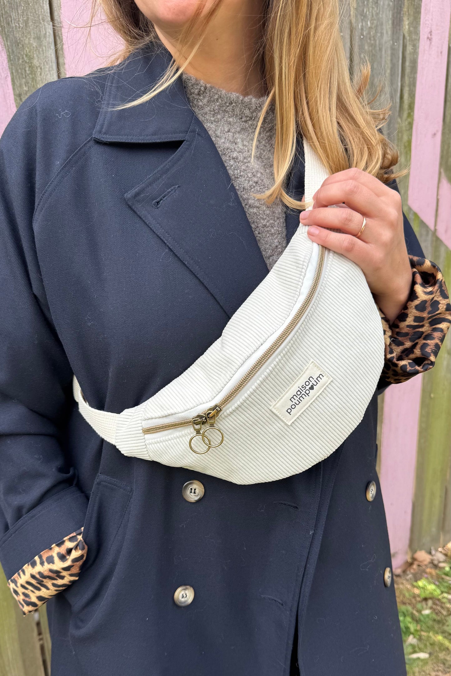 sac banane velours creme femme maison poumpoum mode