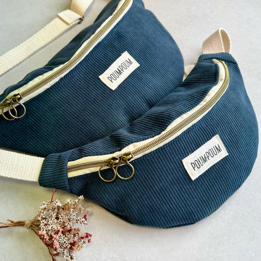 Sac banane - Velours bleu orage