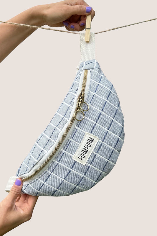 Sac banane - Coton matelassé carreaux bleu