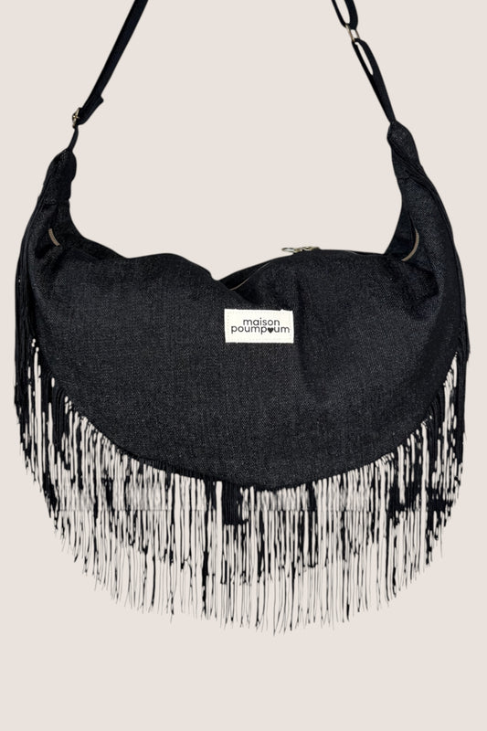 Sac Demi Lune - Jean Noir à Frange