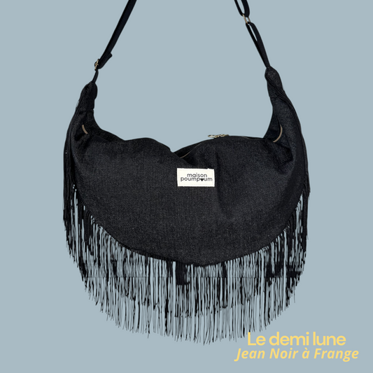 Sac Demi Lune - Jean Noir à Frange