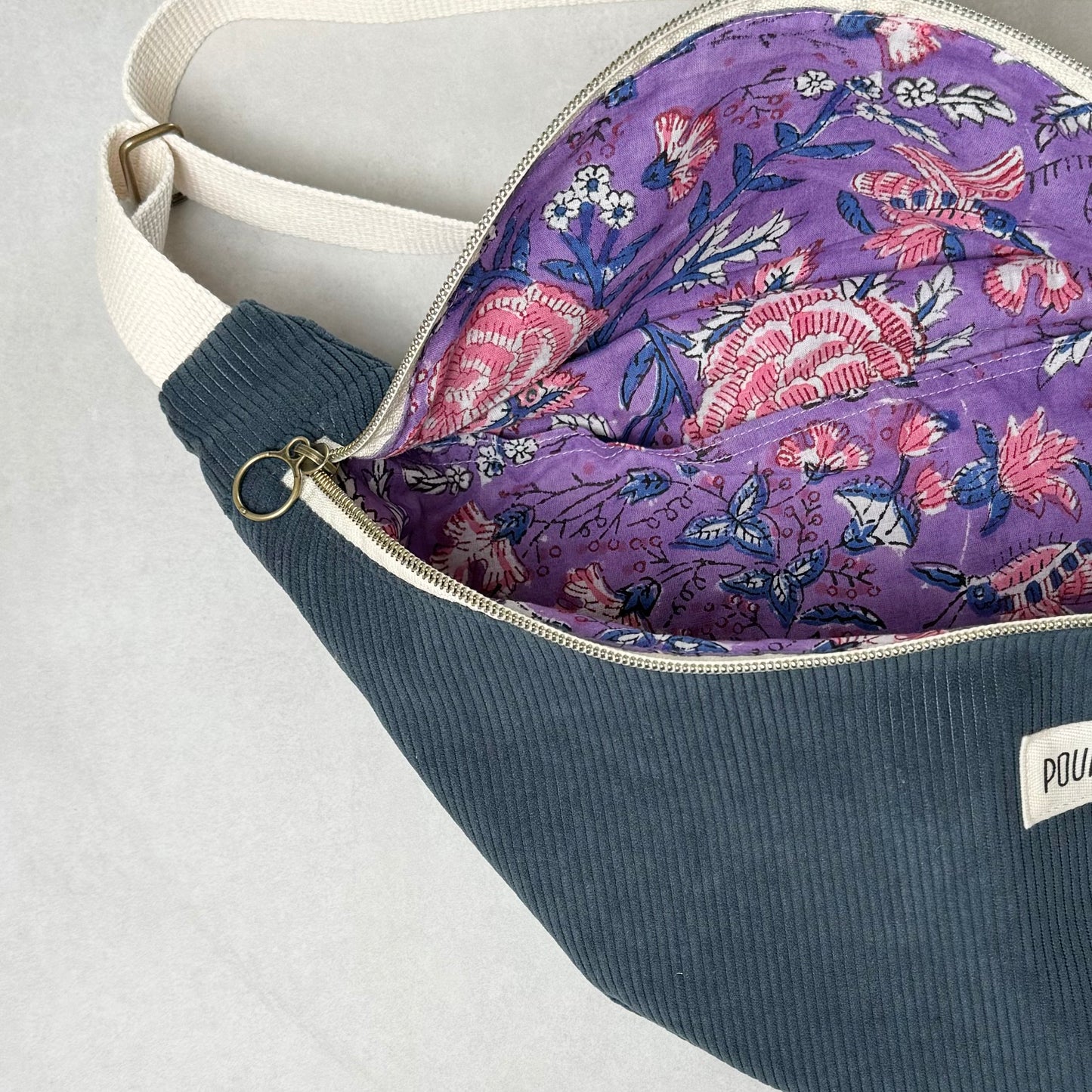 Sac banane - Velours bleu orage