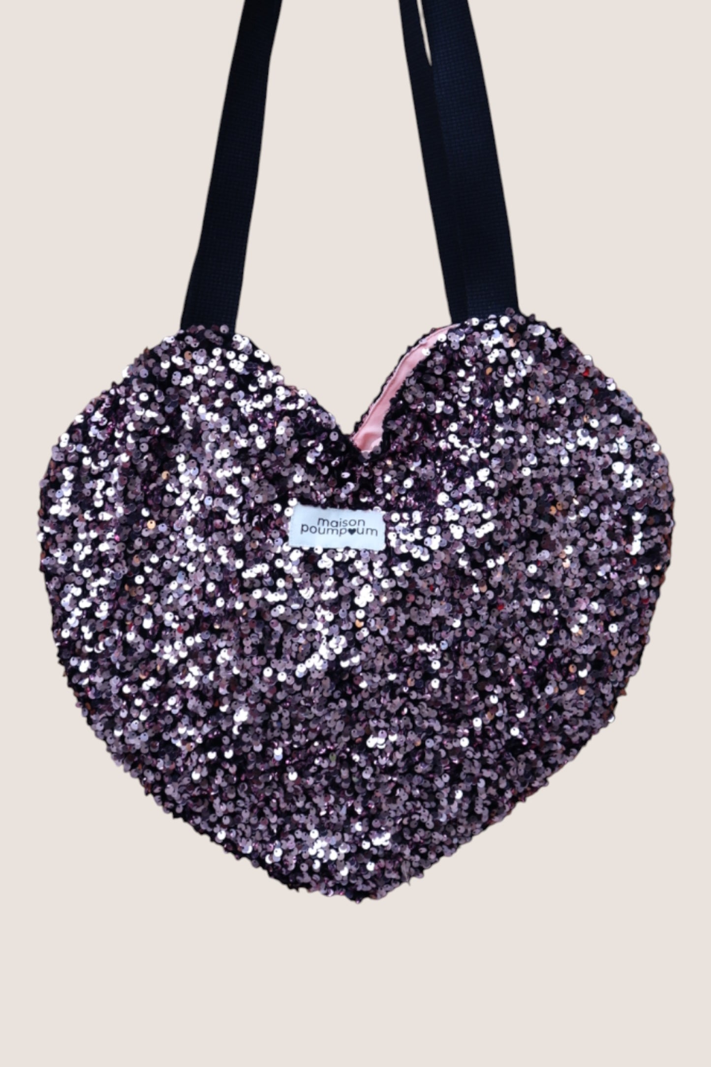 Totebag coeur - Sequin rose