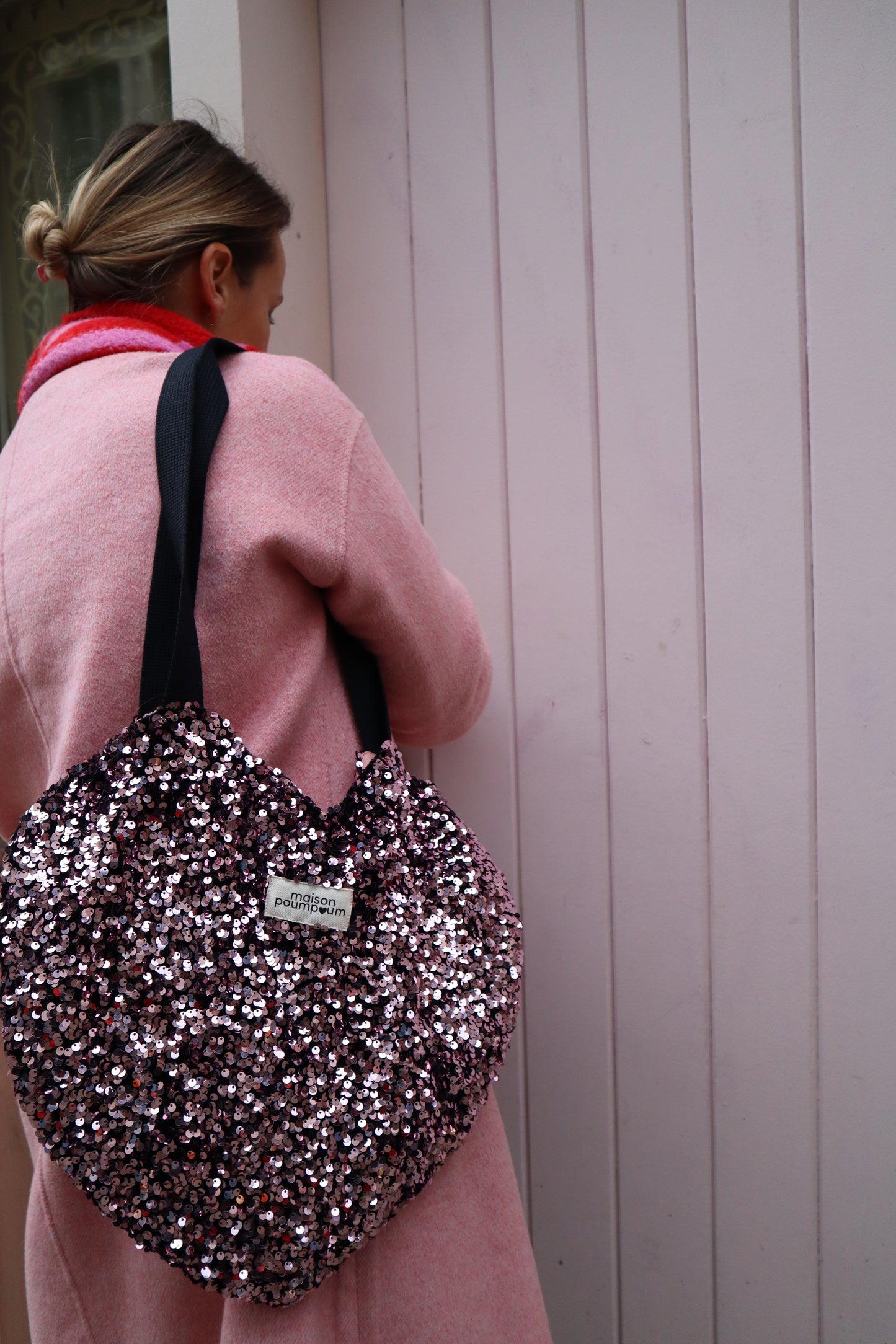 Totebag coeur - Sequin rose