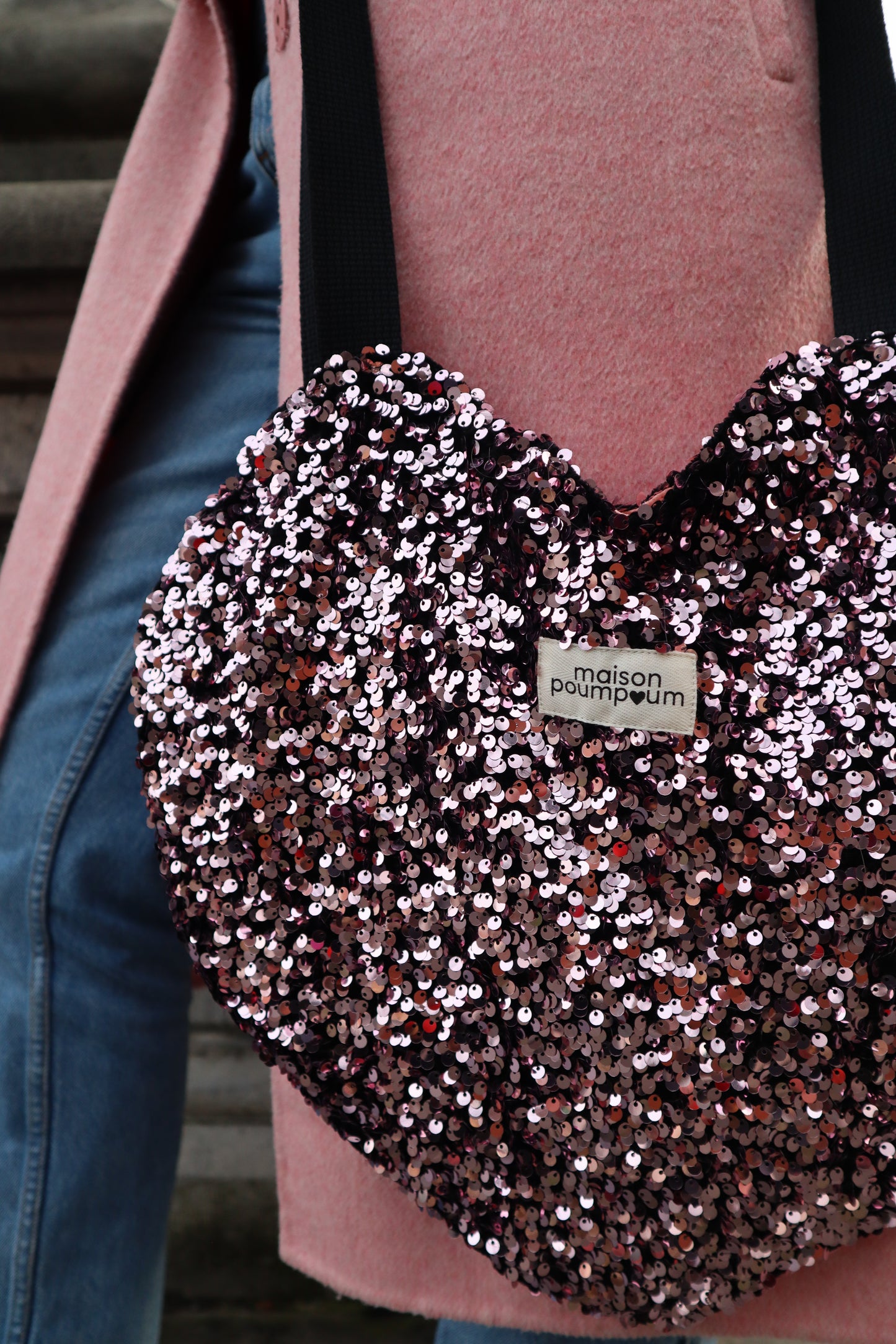 Totebag coeur - Sequin rose