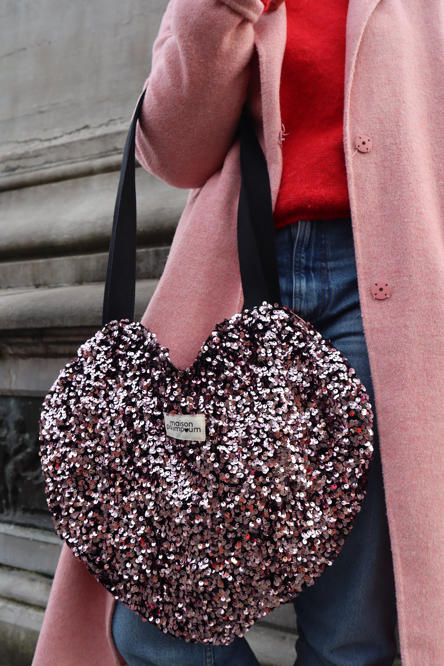 Totebag coeur - Sequin rose