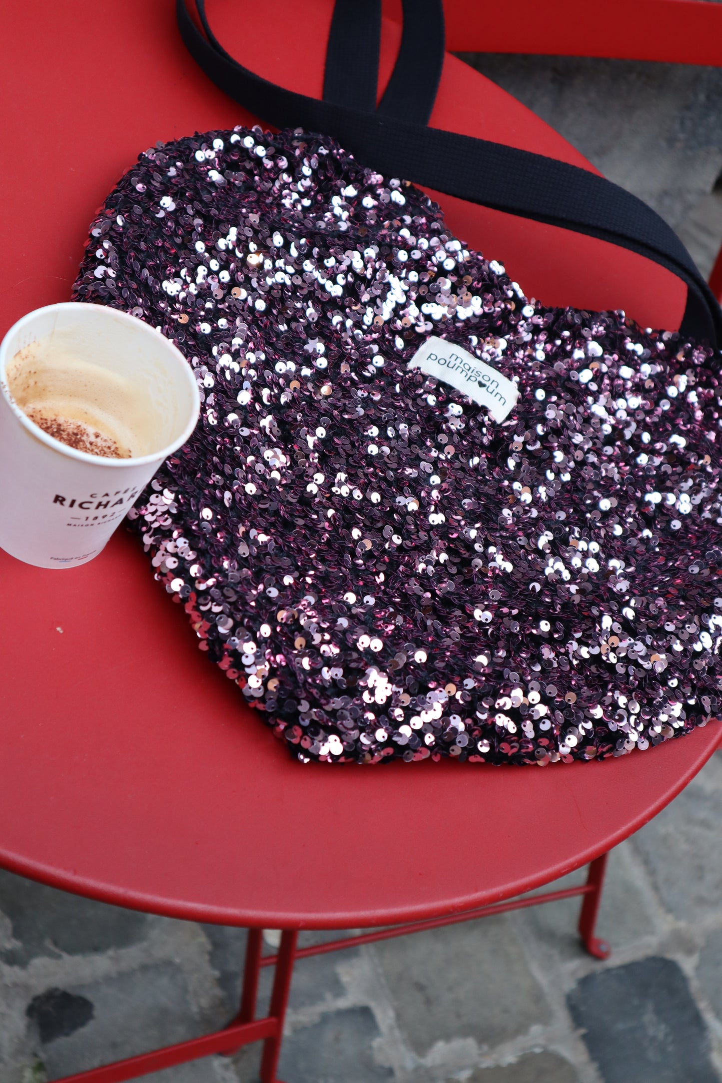 Totebag coeur - Sequin rose