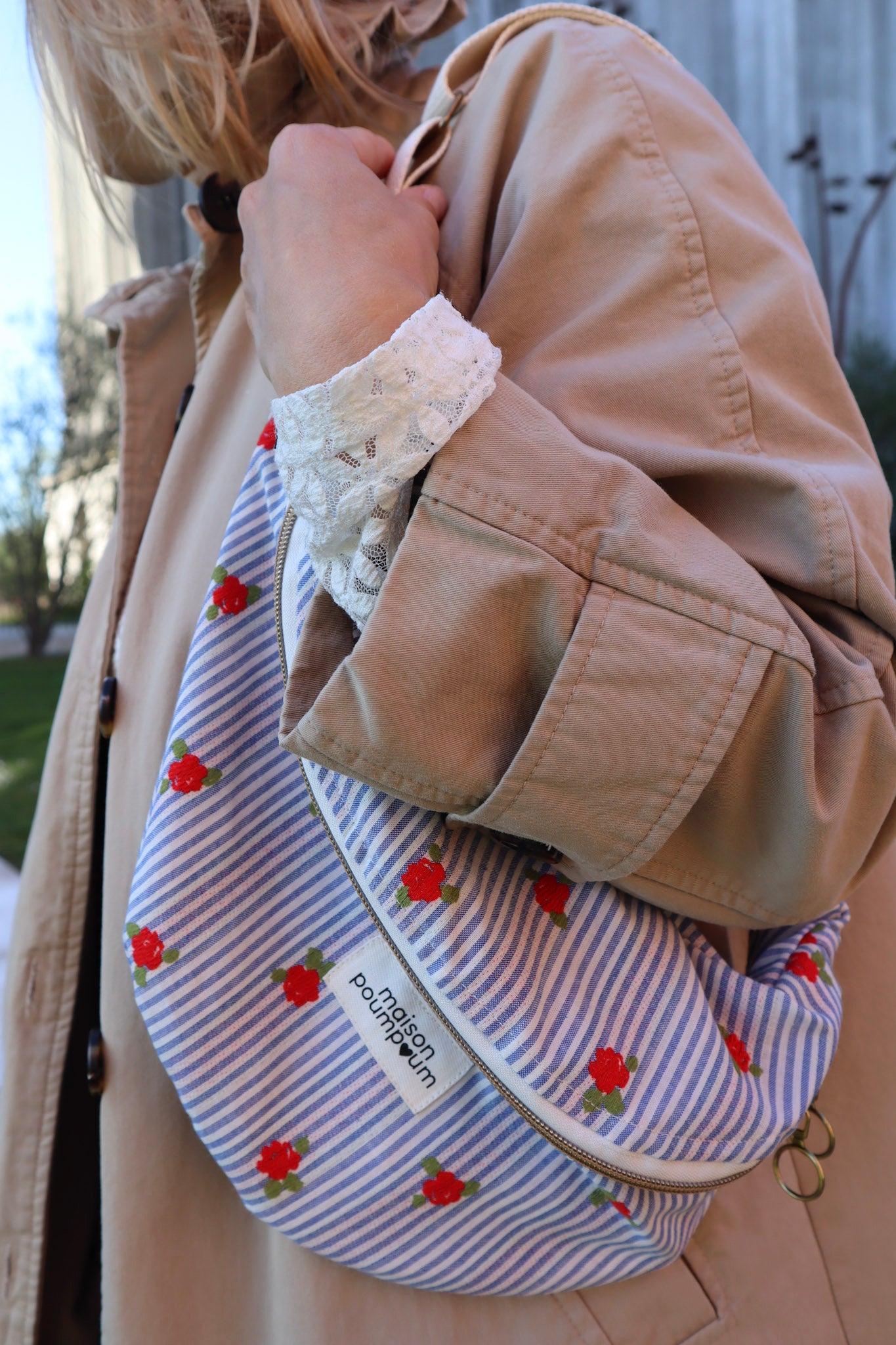 sac banane jacquard rayé fleuri maison poumpoum femme