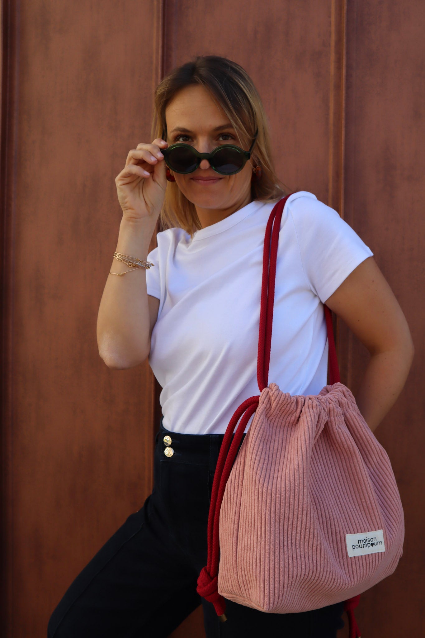 sac bourse mini cordons velours rose Maison PoumPoum épaule été 