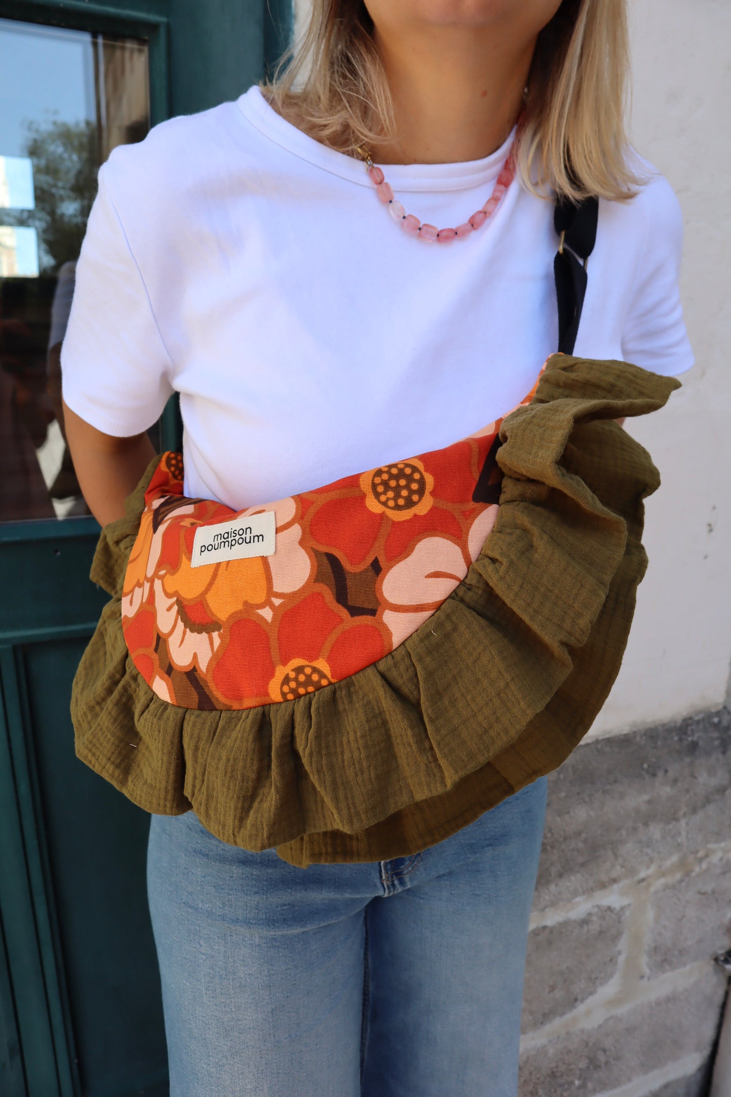 sac banane demi lune maison poumpoum fleuri vintage froufrous taille maxi