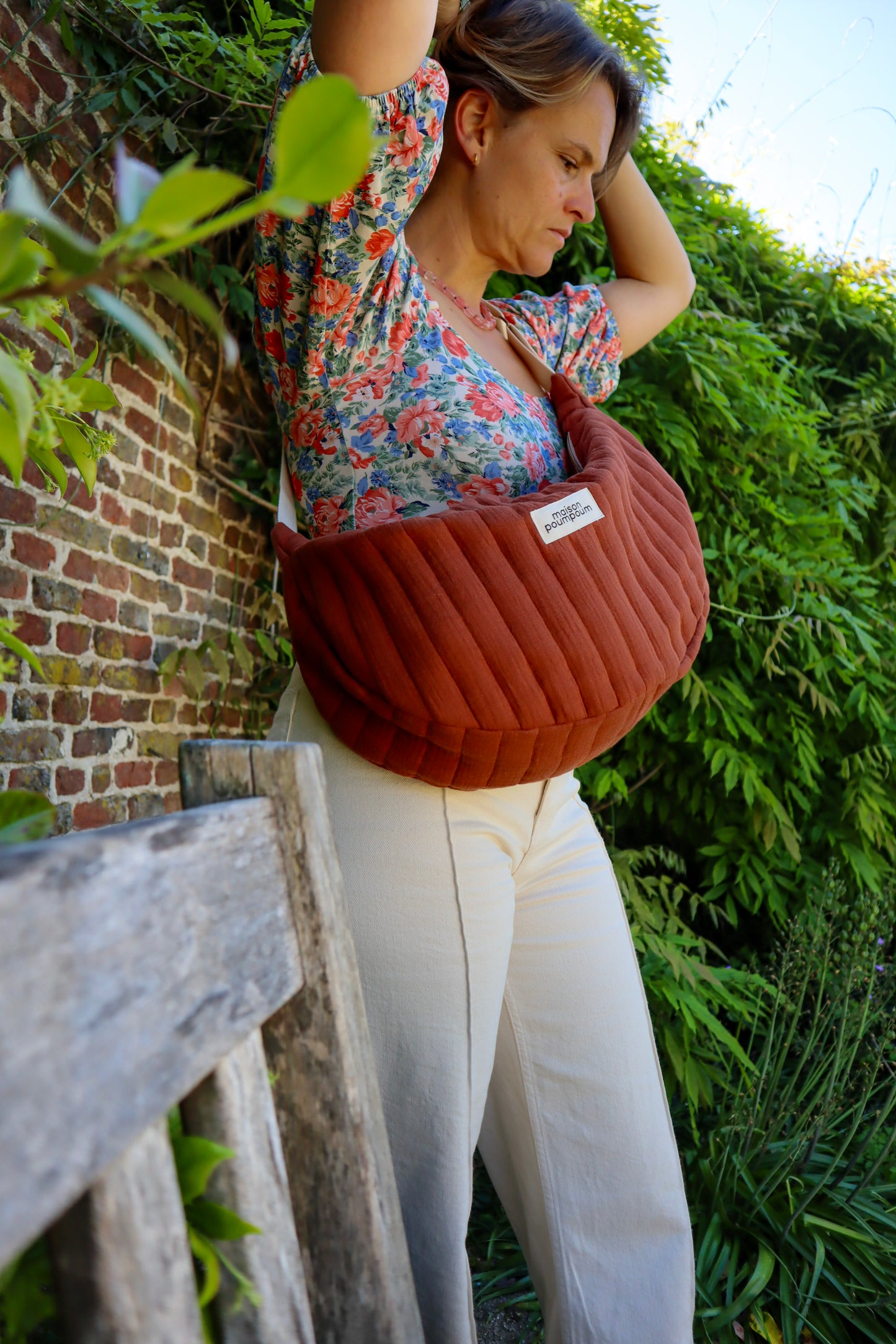 sac banane demi lune gaze coton terracota maison poumpoum taille maxi