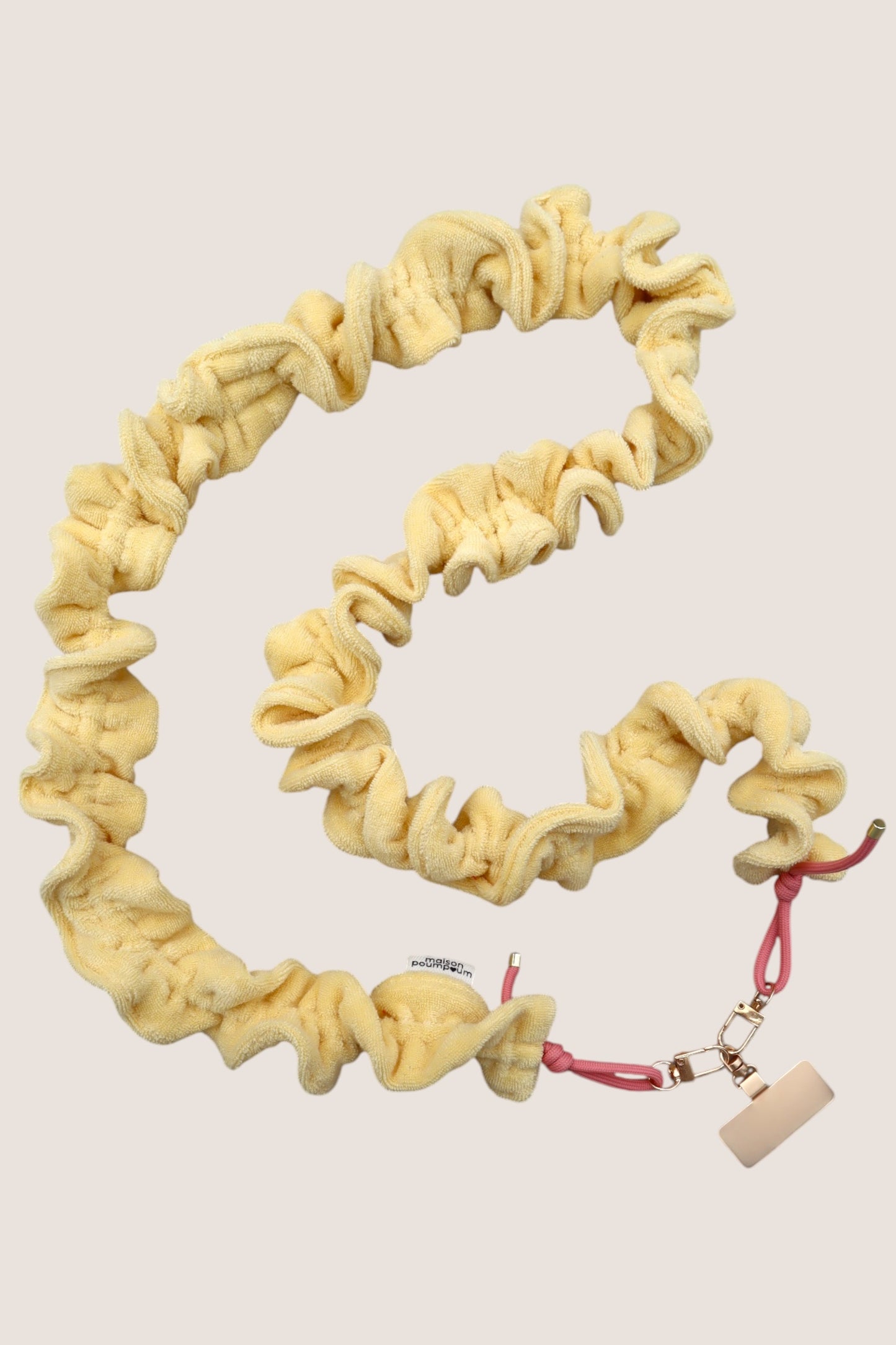 Cordon téléphone à froufrous éponge jaune beurre – Maison PoumPoum