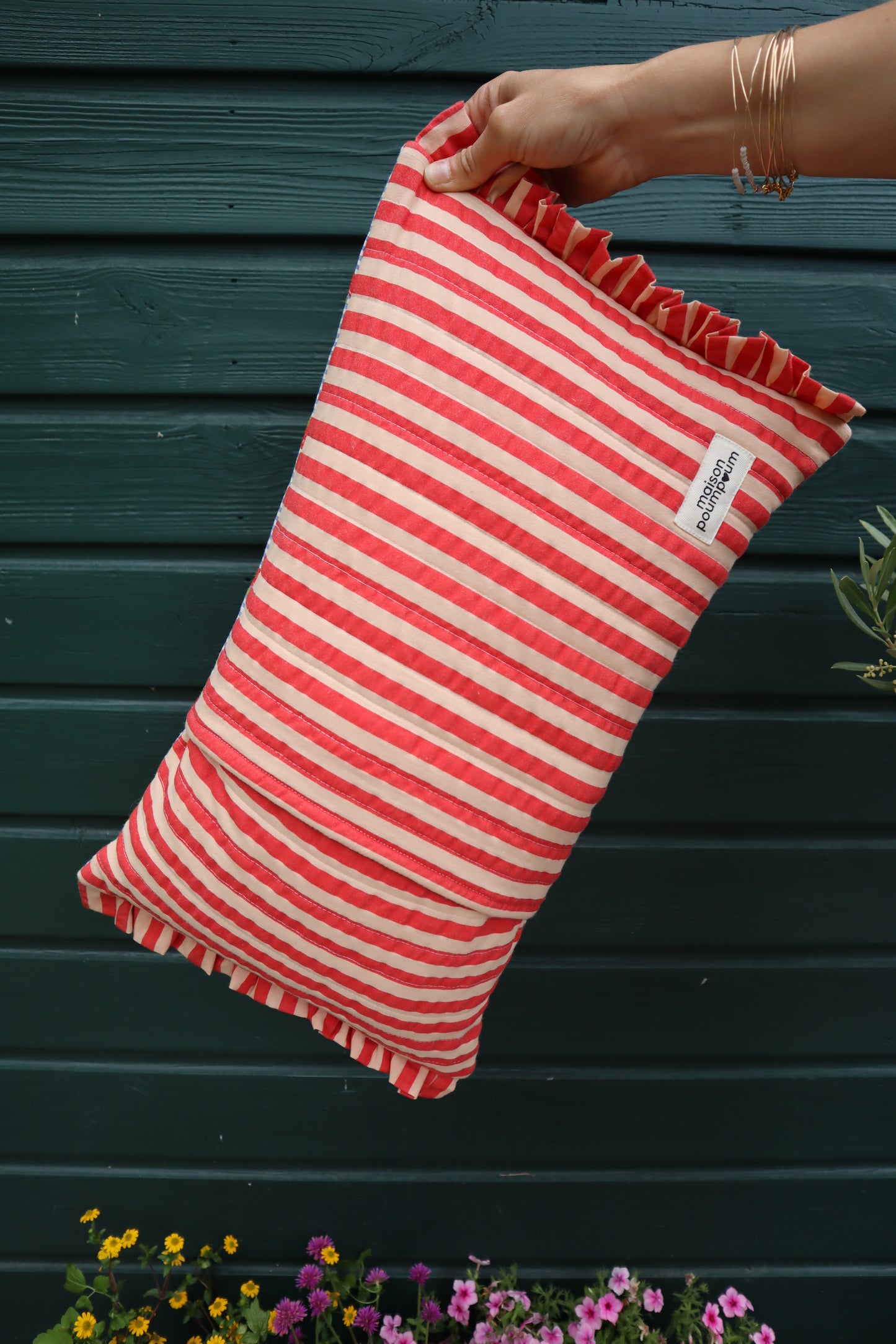 Le coussin à froufrous  - Rayure fleuri - La maison poumpoum