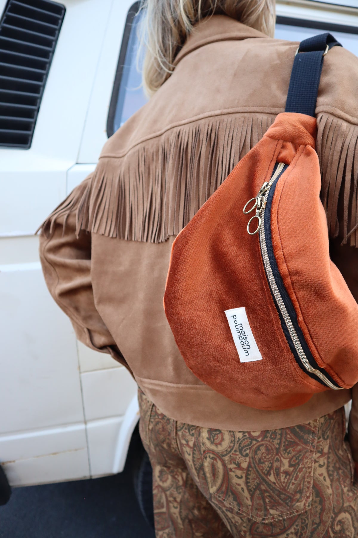 Sac banane - Velours cognac