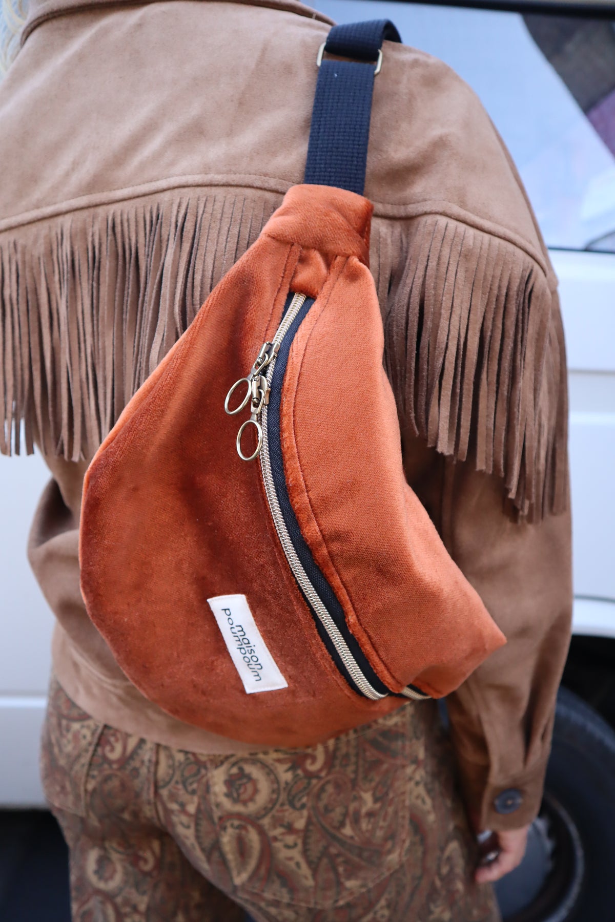Sac banane - Velours cognac