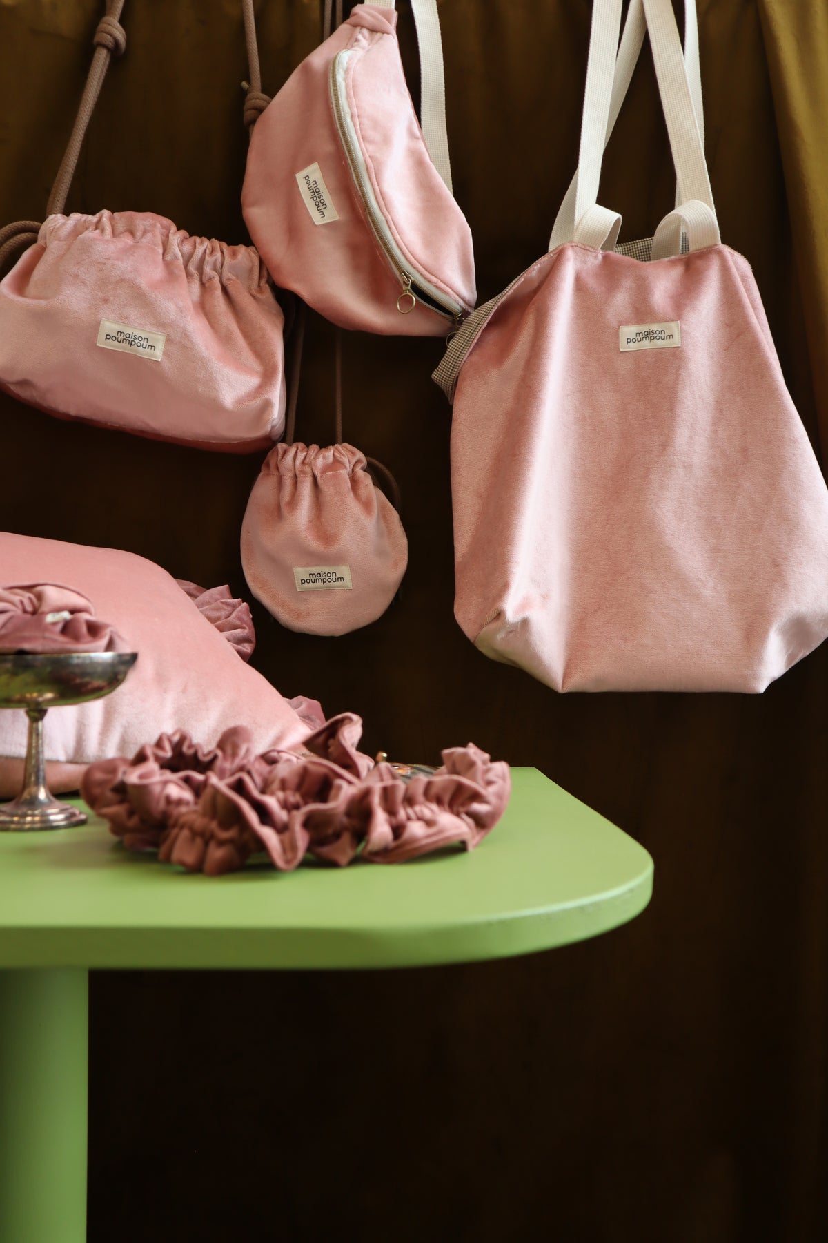 Cabas réversible - Velours Rose & Petit vichy