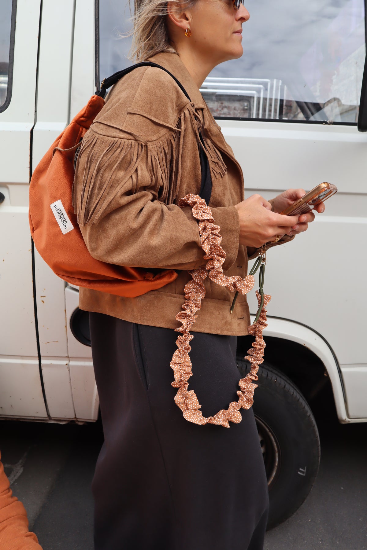 Sac Demi Lune - Velours Cognac
