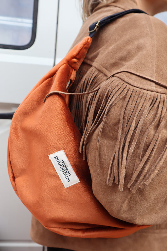 Sac Demi Lune - Velours Cognac
