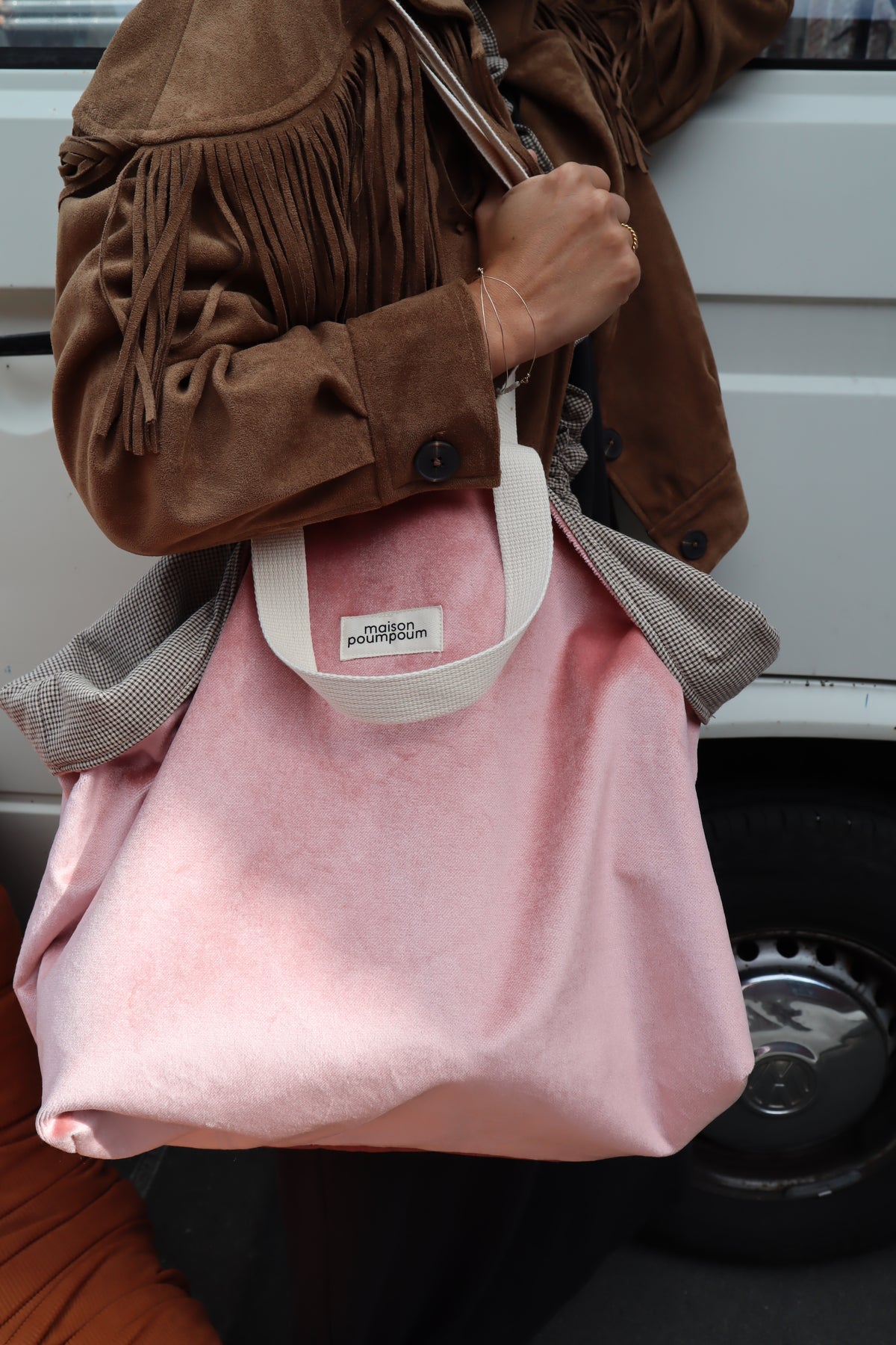 Cabas réversible - Velours Rose & Petit vichy