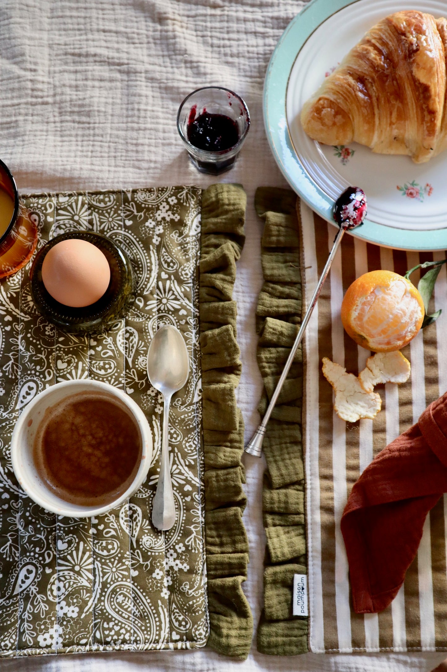 Set de table réversible - Bandana et rayure kaki