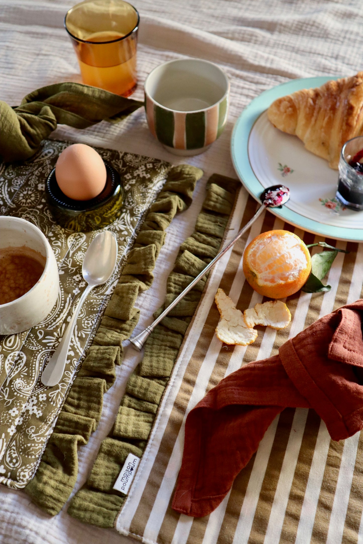 Set de table réversible - Bandana et rayure kaki